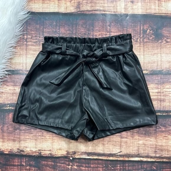 Pants - Faux Leather Shorts High Rise Belted
